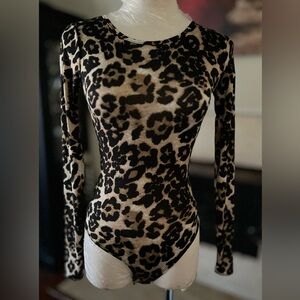 Ballroom Smooth Latin Practice Leotard / Bodysuit Leopard Print Long Sleeve